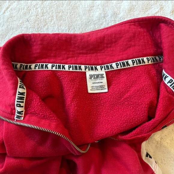Red PINK Victoria's Secret Half Zip up Hoodie Sweatshirt Vintage Size Small - Picture 3 of 9